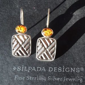 Silpada Oxidized SS Amber Square Chevron Earrings